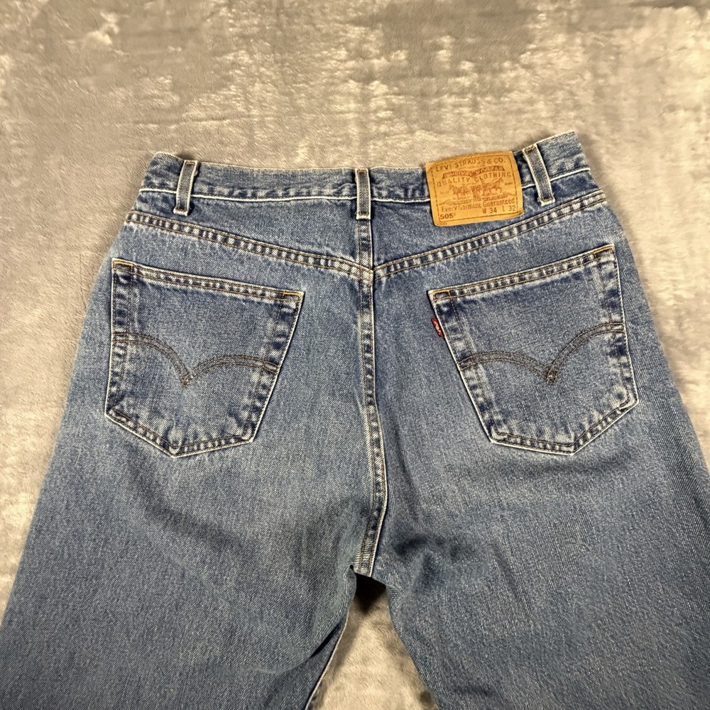 Vtg Levi's 505 Jeans Men's 34x32 Fit 32x32 Blue Denim Straight Leg Boot Y2K 90s - Picture 9 of 16